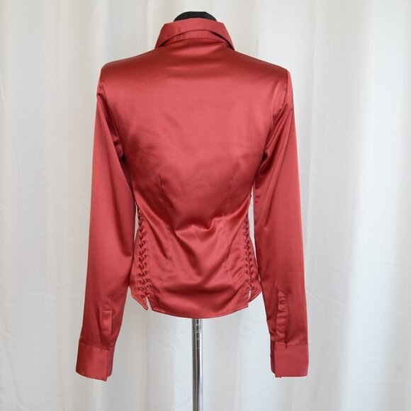 Vintage Y2K Le Chateau Cherry Red Satin Corset Blouse Sz XS - Picture 2 of 7